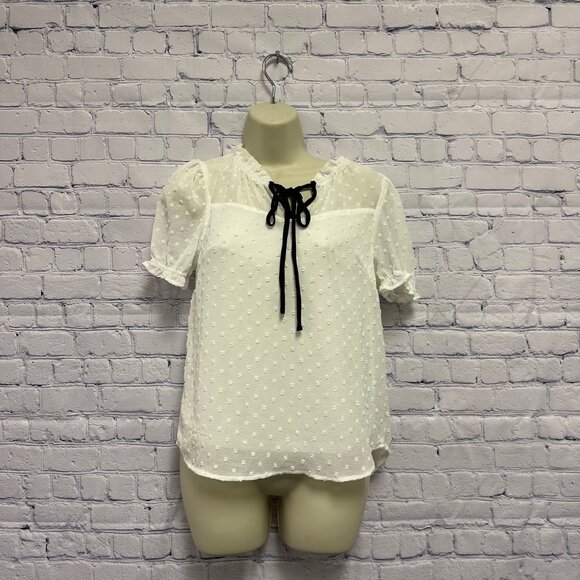 Monteau Tops - Monteau Los Angeles White Ruffle Front Blouse Size Small